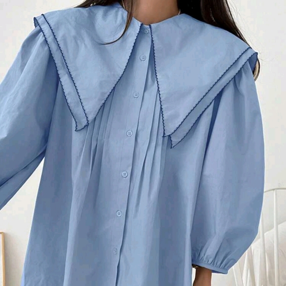 Women's Casual Ruffle Collar Long Sleeve Blouse, Spring/Fall - Picture 3 of 4